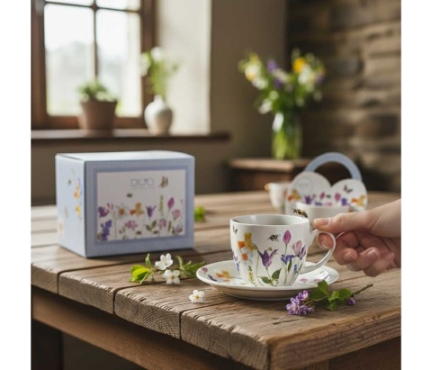 Filiżanki ze spodkami May na prezent kwiaty zestaw 2 szt