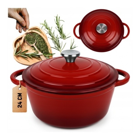Garnek z pokrywką emaliowany żeliwny 4 l indukcja czerwony
