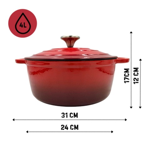 Garnek z pokrywką emaliowany żeliwny 4 l indukcja czerwony