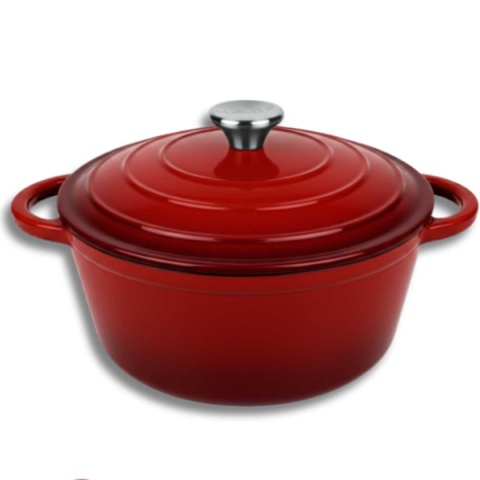 Garnek żeliwny emaliowany czerwony 5 l z pokrywką piekarnik