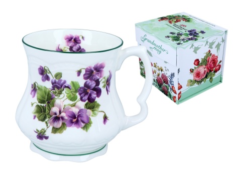 Kubek babuni do herbaty bratki carmani na urodziny porcelana