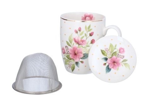 Kubek do herbaty z zaparzaczem livello porcelana kwiaty