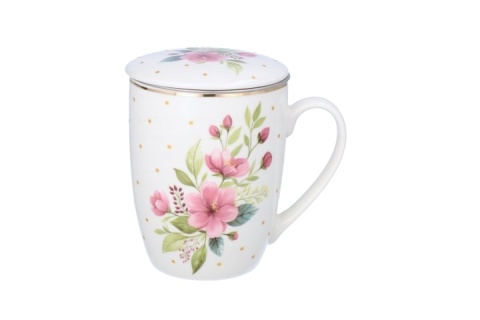 Kubek do herbaty z zaparzaczem livello porcelana kwiaty