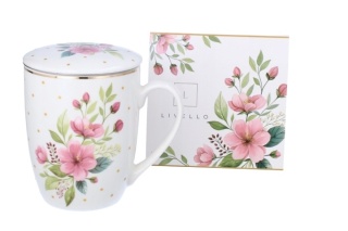 Kubek do herbaty z zaparzaczem livello porcelana kwiaty
