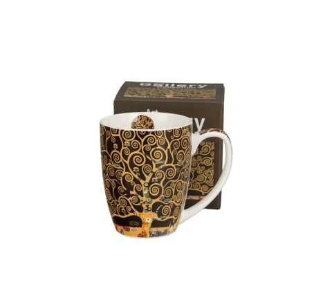 Kubek do kawy porcelana Drzewo życia Klimt brown na prezent