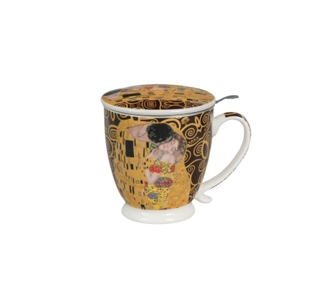 Kubek z zaparzaczem prezent duży na stopce Klimt pocałunek