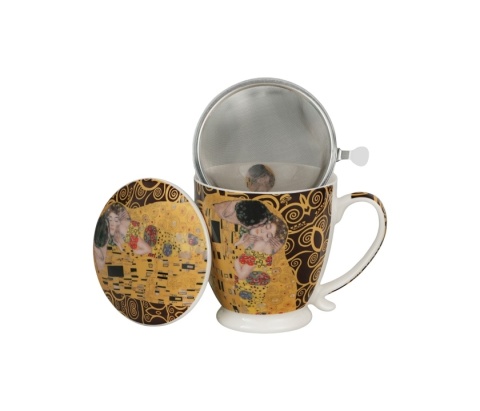 Kubek z zaparzaczem prezent duży na stopce Klimt pocałunek
