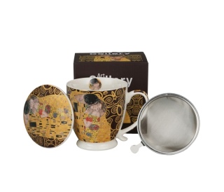 Kubek z zaparzaczem prezent duży na stopce Klimt pocałunek