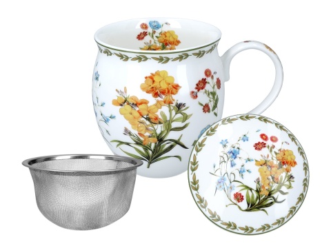 Kubek Kwiaty Polne z sitkiem beczułka na prezent carmani