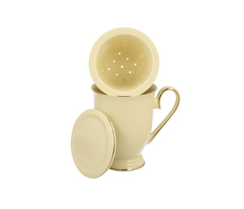 Kubek zaparzacz pokrywka Victoria ecru porcelana na prezent