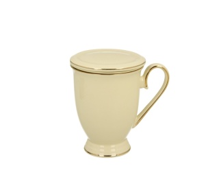 Kubek zaparzacz pokrywka Victoria ecru porcelana na prezent