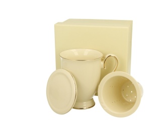 Kubek zaparzacz pokrywka Victoria ecru porcelana na prezent