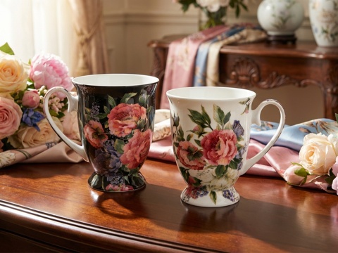 Kubki do kawy na prezent w sercu Carmani zestaw 2szt kwiaty