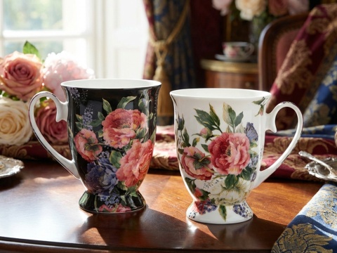 Kubki do kawy na prezent w sercu Carmani zestaw 2szt kwiaty