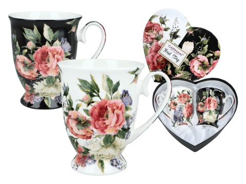 Kubki do kawy na prezent w sercu Carmani zestaw 2szt kwiaty