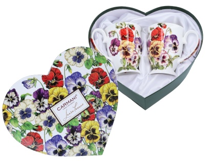 Kubki na prezent w sercu Lozano Carmani zestaw 2szt bratki