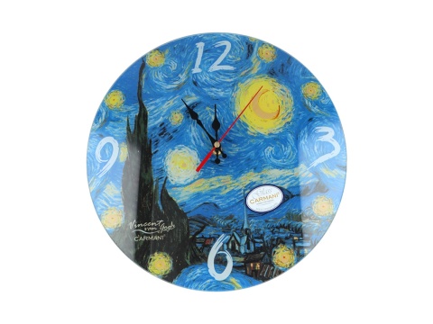 Zegar na ścianę szklany arabskie cyfry Gogh Gwiaździsta noc