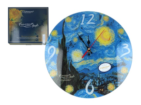 Zegar na ścianę szklany arabskie cyfry Gogh Gwiaździsta noc