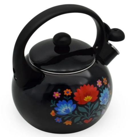 Czajnik do wody 2,2 l emalia gwizdek indukcja czarny folk