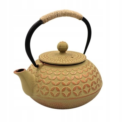 Dzbanek żeliwny 4 czarki do herbaty z zaparzaczem 0,9l złoty