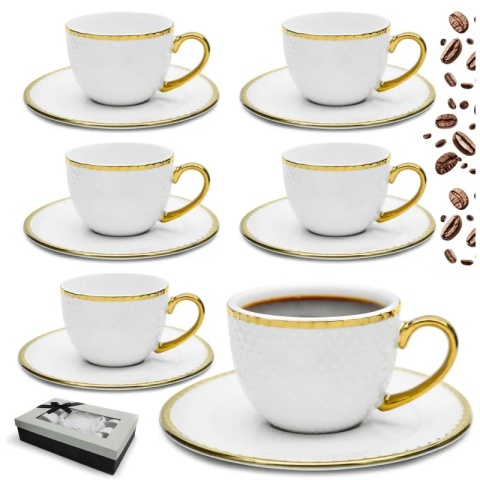Filiżanki do kawy espresso złote bella fiore 6szt porcelana