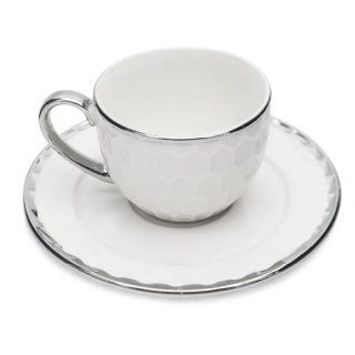 Filiżanki komplet kawowy srebrne bella fiore 2szt porcelana