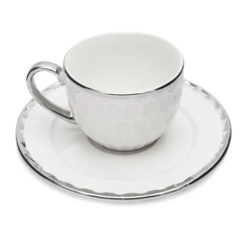 Filiżanki komplet kawowy srebrne bella fiore 2szt porcelana