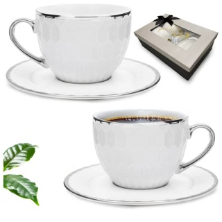 Filiżanki komplet kawowy srebrne bella fiore 2szt porcelana