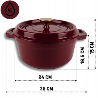Garnek żeliwny emaliowany z pokrywką 4 l indukcja śliwkowy
