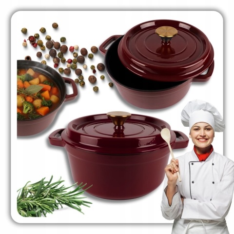 Garnek żeliwny emaliowany z pokrywką 4 l indukcja śliwkowy