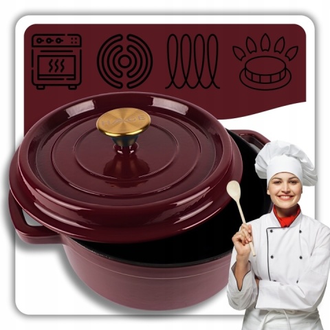 Garnek żeliwny emaliowany z pokrywką 4 l indukcja śliwkowy