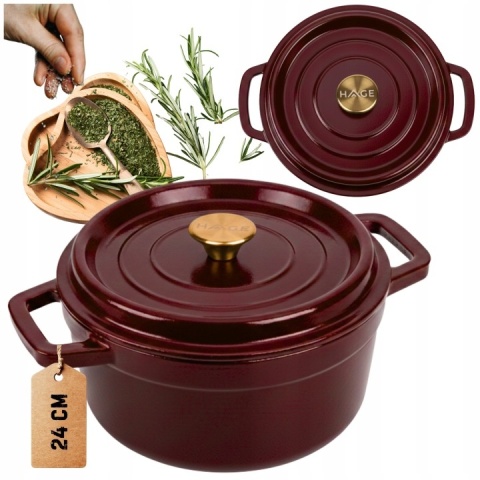 Garnek żeliwny emaliowany z pokrywką 4 l indukcja śliwkowy