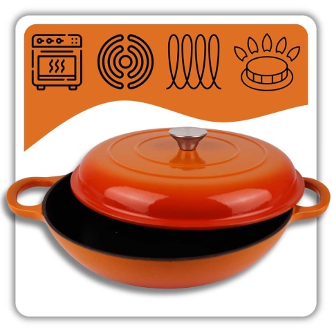 Garnek niski emaliowany żeliwny 3l indukcja pomarańczowy