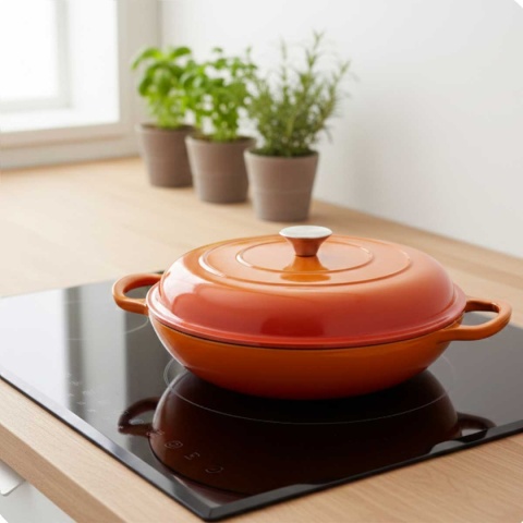 Garnek niski emaliowany żeliwny 3l indukcja pomarańczowy