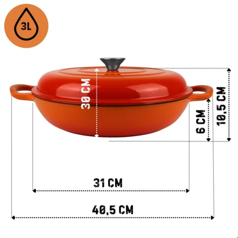 Garnek niski emaliowany żeliwny 3l indukcja pomarańczowy