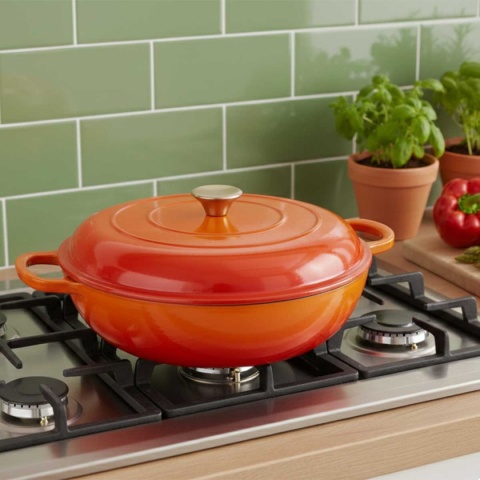 Garnek niski emaliowany żeliwny 3l indukcja pomarańczowy