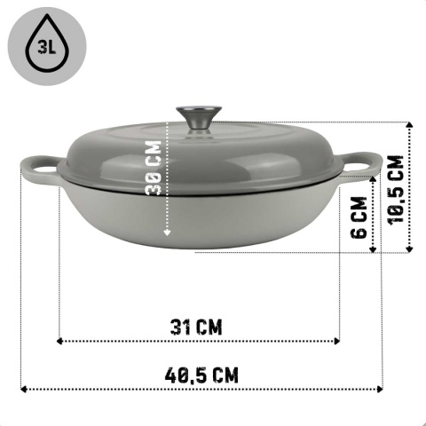Garnek emaliowany niski żeliwny pokrywka 3l indukcja szary
