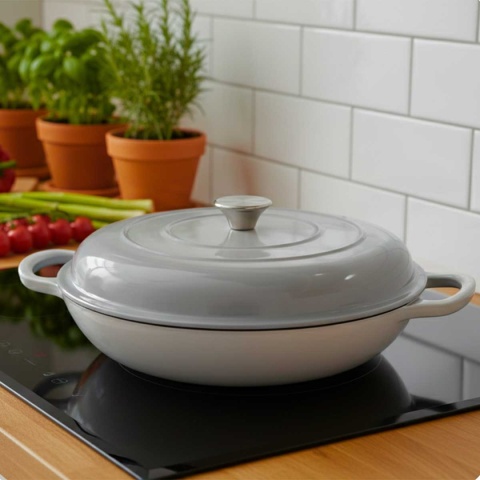 Garnek emaliowany niski żeliwny pokrywka 3l indukcja szary