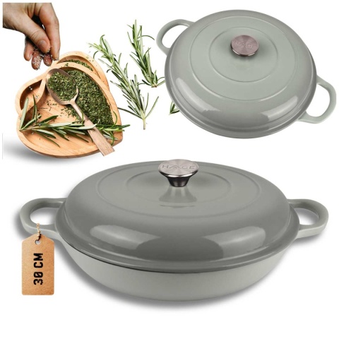 Garnek emaliowany niski żeliwny pokrywka 3l indukcja szary