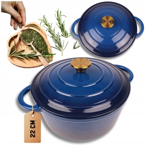 Garnek pokrywka żeliwny emaliowany 3 l indukcja niebieski