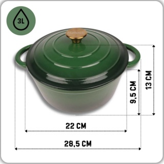 Garnek emaliowany żeliwny pokrywka 3 l indukcja zielony