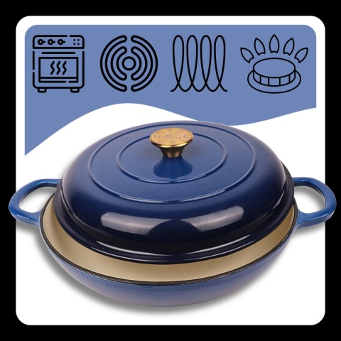 Garnek żeliwny emaliowany niski 3 l indukcja niebieski