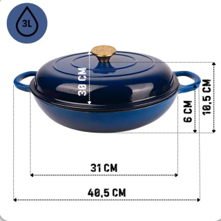 Garnek żeliwny emaliowany niski 3 l indukcja niebieski