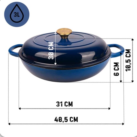 Garnek żeliwny emaliowany niski 3 l indukcja niebieski