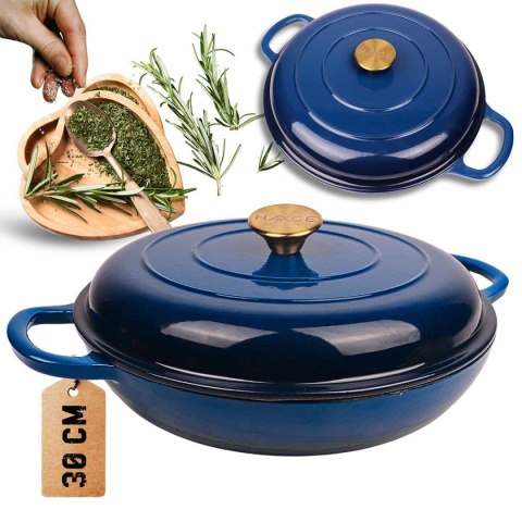 Garnek żeliwny emaliowany niski 3 l indukcja niebieski