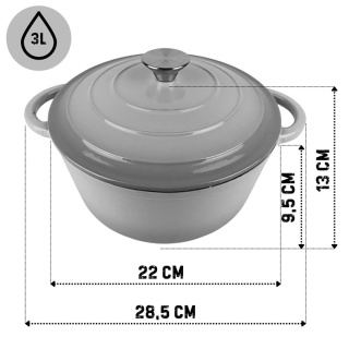 Garnek z pokrywką żeliwny emaliowany 3 l indukcja szary