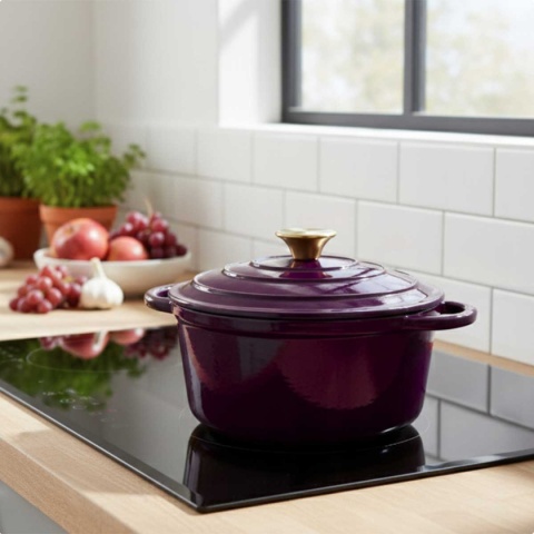 Garnek żeliwny emaliowany z pokrywką 3 l indukcja fiolet