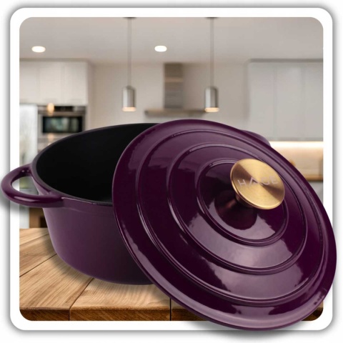 Garnek żeliwny emaliowany z pokrywką 3 l indukcja fiolet