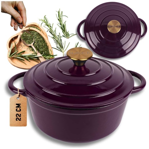 Garnek żeliwny emaliowany z pokrywką 3 l indukcja fiolet