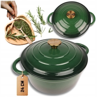 Garnek emaliowany żeliwny z pokrywką 4 l indukcja zielony